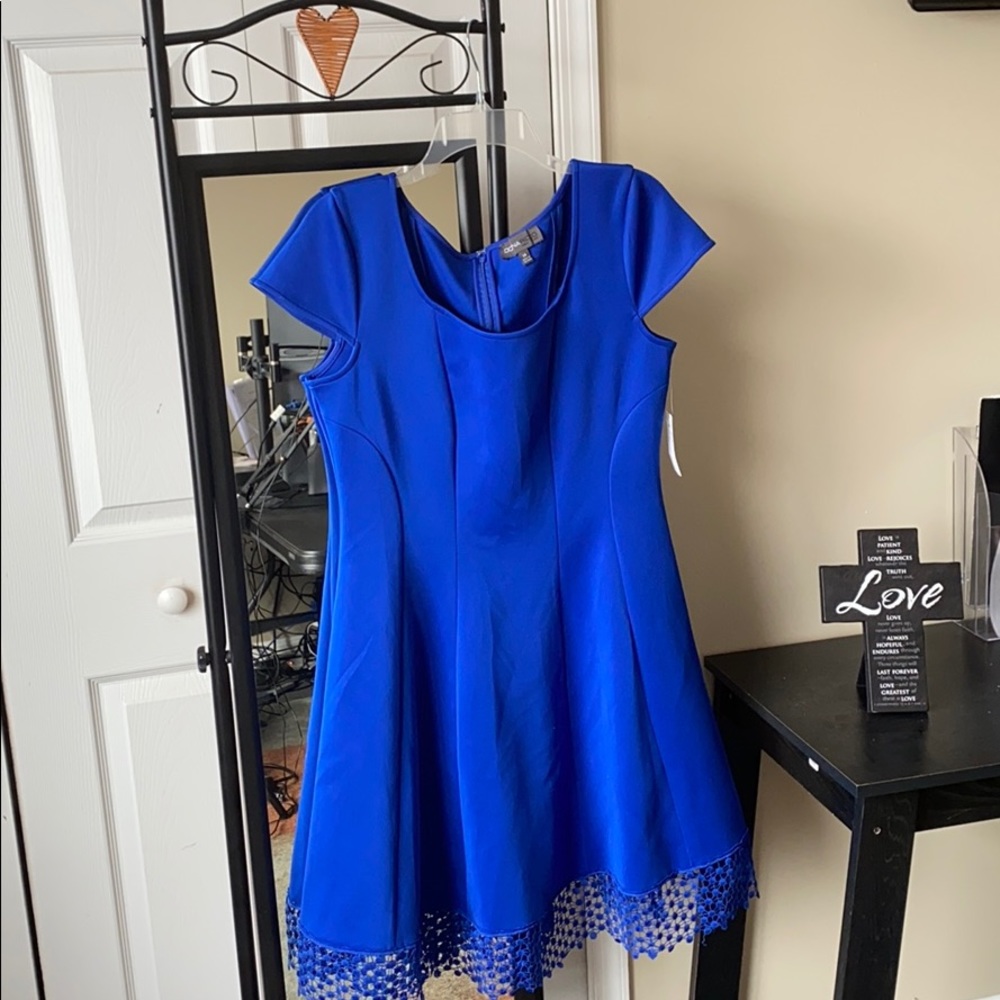 Royal Blue Lace Pleated Bottom Dress - Picture 1 of 3